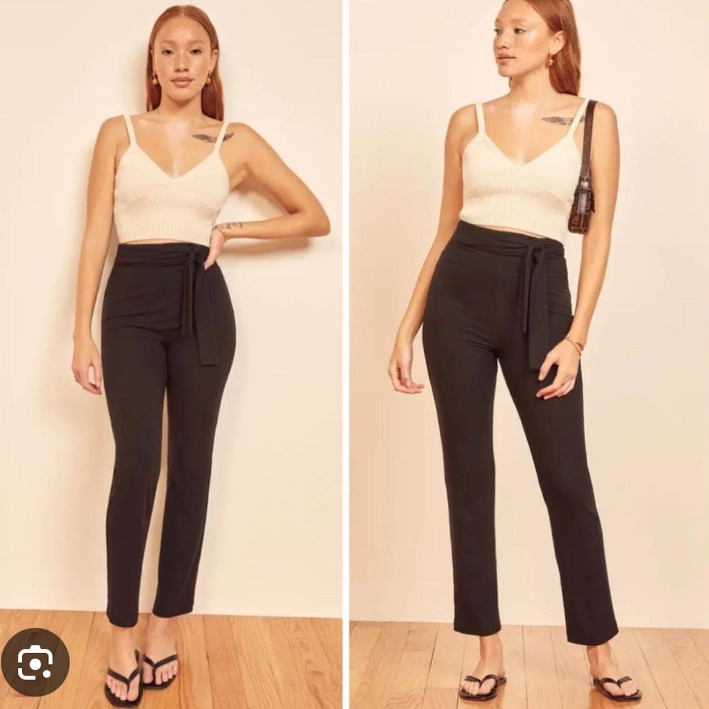 Reformation‎ Black Tencel Lyocell Softy Ribbed High Waisted Drapery Belt Pants S